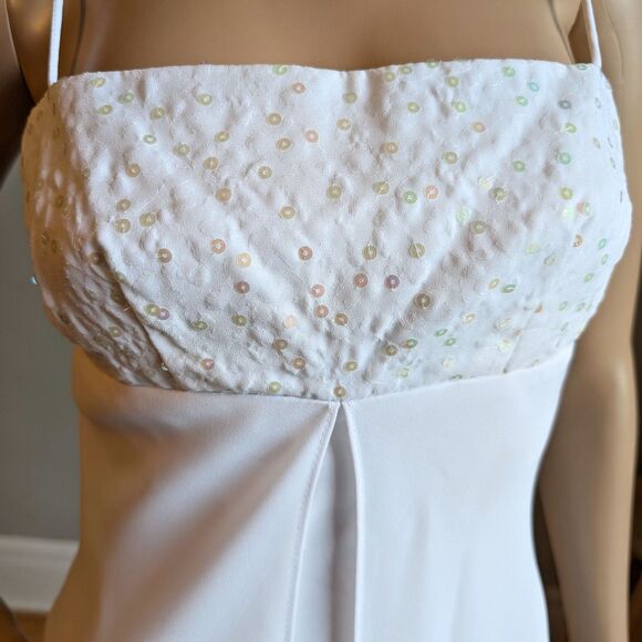 Vintage 90s White Gown Prom Dress Maxi Bridal Wedding Sequin Regency Empire JR 3 - Picture 5 of 11
